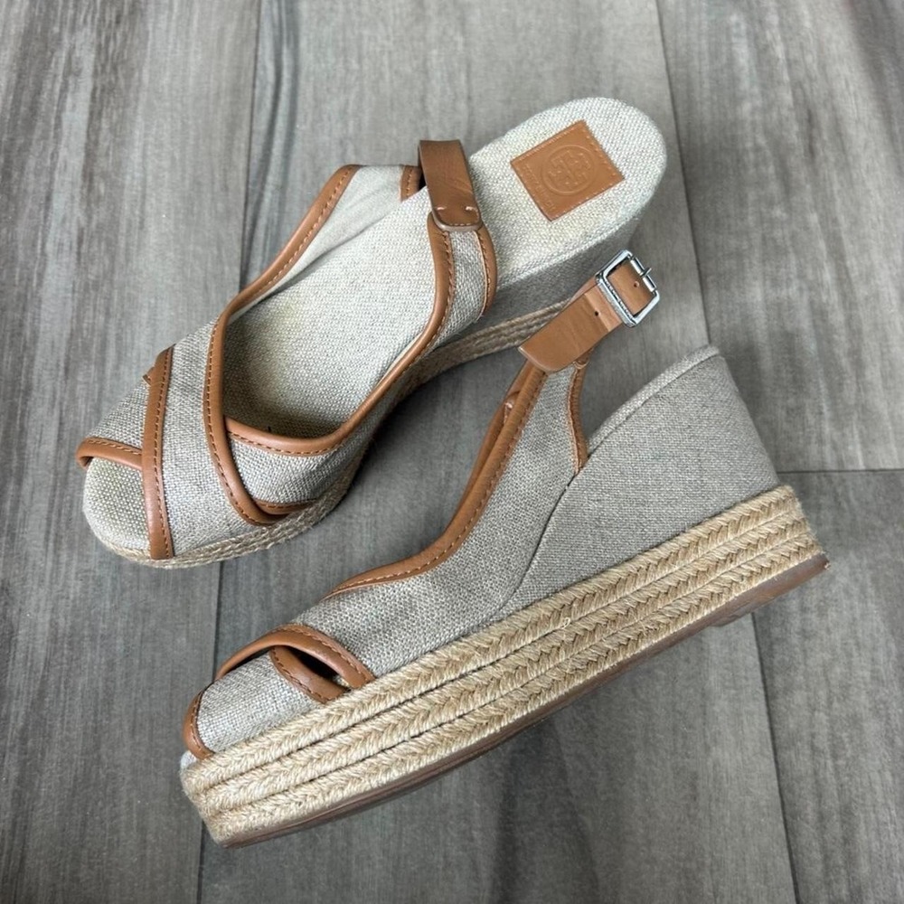 Tory Burch wedge sandals in tan & brown size 37